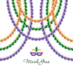 Mardi Gras beads necklace decorative template isolated on white. Fat tuesday carnival. Vector