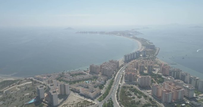Aerial panoramic view of amazing water channels of foreland La Manga del Mar Menor, Cartagena, Murcia, Spain 2018 Sunny day, clear sky. 5