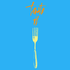A fork with text 'test it'.