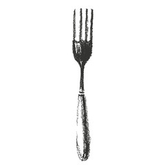 Sketch of fork. Hand drawn illustration painted by chalk.