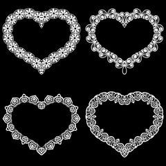 Laser cut frame in the shape of a heart with lace border.  A set of the foundations for paper doily for a wedding.  Vector templates for cutting out. - obrazy, fototapety, plakaty