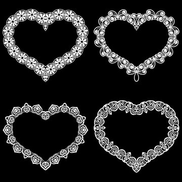 Laser cut frame in the shape of a heart with lace border.  A set of the foundations for paper doily for a wedding.  Vector templates for cutting out.