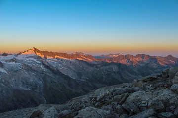 Sunrise on the Kesskogel summit, in the austrian alps