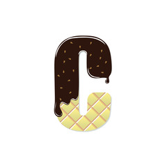 wafer letter C with current chocolate icing
