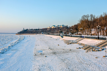 Russia. Khabarovsk-January 2019: city embankment. Winter landscape.
