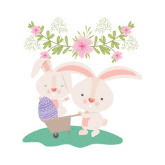 rabbits with wheelbarrow and easter egg icon