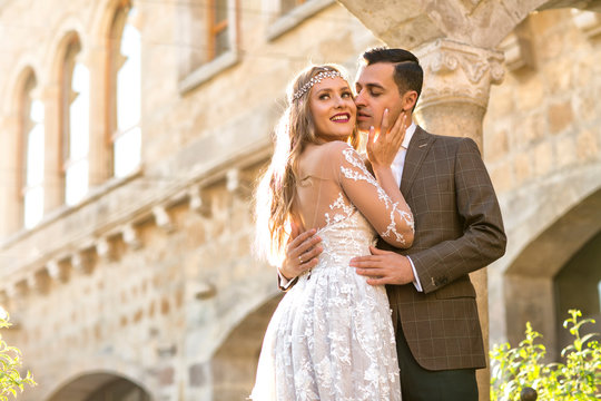 Beautiful Wedding Couple Posing In Old City