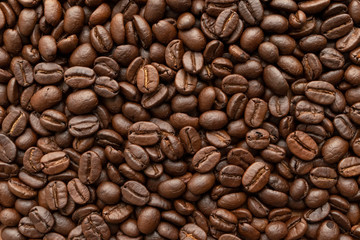 Roasted of coffee beans for background. Close-up image.