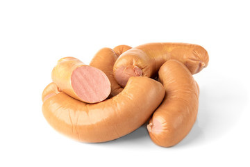 Frankfurter sausage isolated on white background.