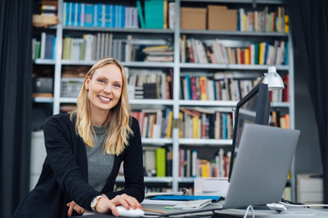 Beautiful business woman low angle portrait