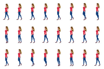 Girl walk cycle animation sprites, Loop animation.