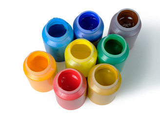 Acrylic paints in the plastic containers