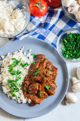 Beef Stroganoff served with rice
