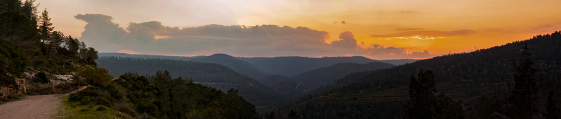 Panorama of Sunset Over the Mountains of Jerusalem