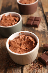 chocolate mousse on wood background