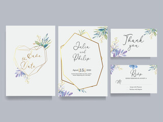 Save the date wedding invite set. Modern Geometric watercolor floral set