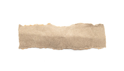 Recycled paper craft stick on a white background. Brown paper torn or ripped pieces of paper isolated on white.