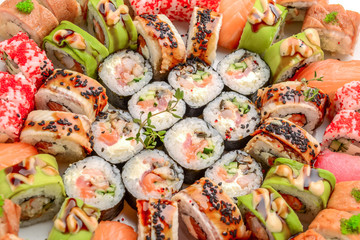 Different Sushi and rolls border