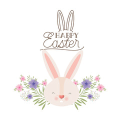 happy easter label with rabbit head isolated icon