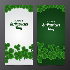St. Patrick's day banner leaflet template with green and white background with illustration of  group shamrock or clover leaf