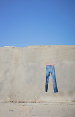 Blue Jeans hanging on Pink Washing Line