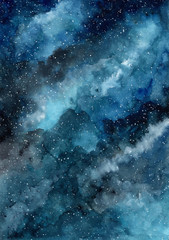 niebieskie tło akwarela galaktyki - 249282857