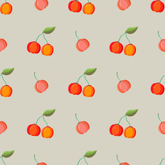 Vector seamless pattern acerola berry, Barbados cherry. Natural food, vegetarian.