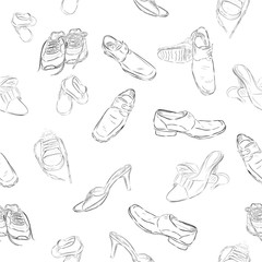 hand draw sketch Pattern seamless background man, woman and children shoes