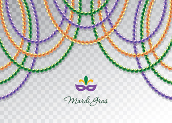 Mardi Gras beads garlands horizontal decorative template. Fat tuesday carnival. Vector © cutelittlethings