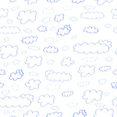 Hand Draw Sketch Seamless Pattern Blue Cloud