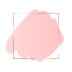 Abstract pink brush background with rectangle geometric frame rose gold color