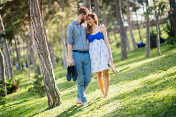 Fototapeta premium Romantic couple walking forest