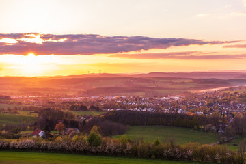 Sunset over village Coppenbr&uuml;gge in Germany