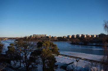 Fototapeta premium Winter view at the lake Malaren in Stockholm, an early sunny spring day