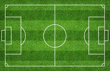 Naklejka premium Football field or soccer field for background. Green lawn court for create game.