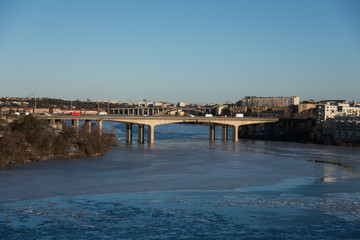 Fototapeta premium Winter view at the lake Malaren in Stockholm, an early sunny spring day