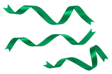 Set of green wavy ribbons isolated on white background. Decoration elements.