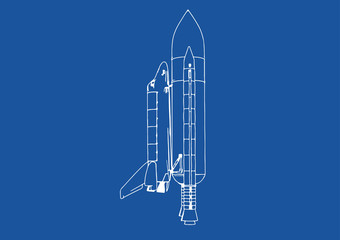 spacecraft drawing on a blue background vector