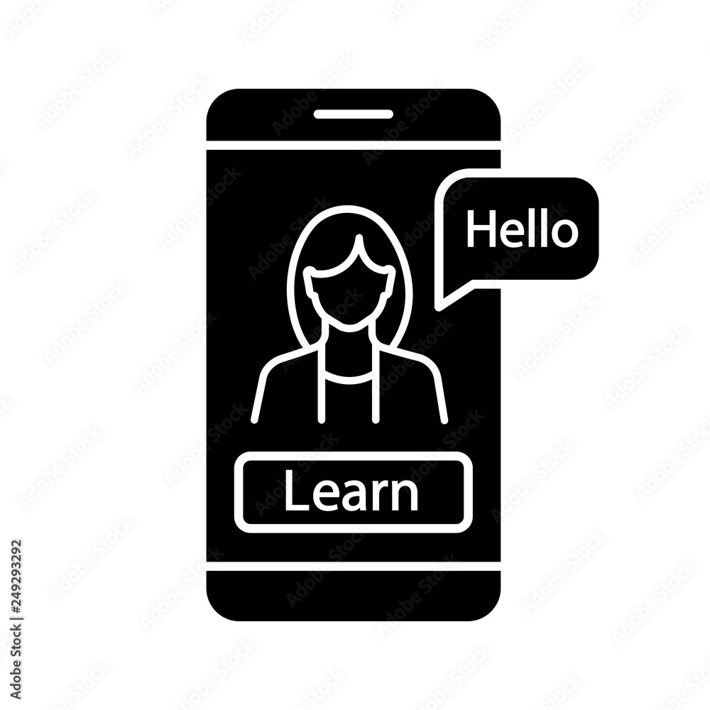 Poster foreign language learning app glyph icon