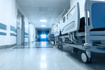 Long corridor in hospital with surgical transport. - 249293845