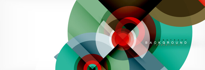 Fototapeta premium Minimal geometric circles and triangles abstract background, techno modern design, poster template