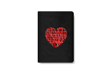 Abstract red heart on book cover isolated on white background. Vector.
