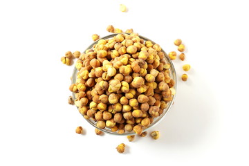 traditional indian roadside street snack food roasted chickpea nut or gram chana isolated on white background