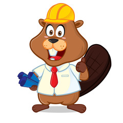 Beaver as engineer carrying blue print