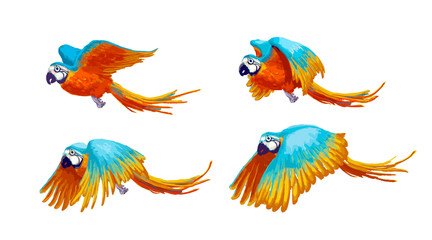 Sprite sheet of flying parrot, game art animation