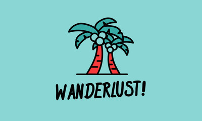  Wanderlust Typography with Palm Tree Vector Illustration