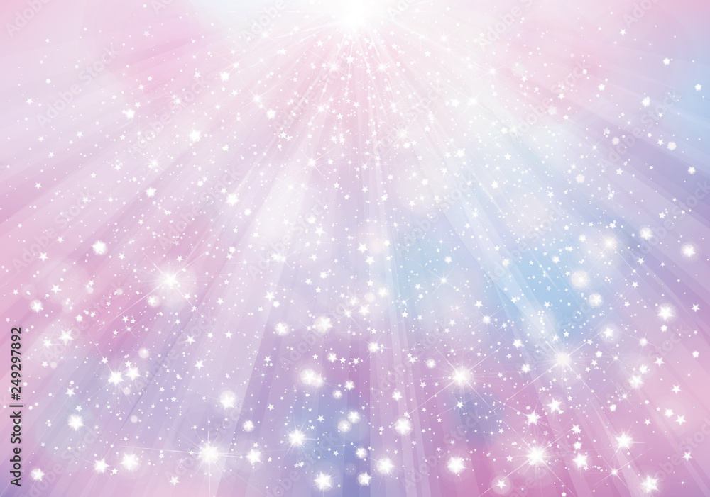 Wall mural vector violet sparkling background with rays, lights and stars.