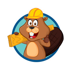 Naklejka premium Beaver carrying wood give thumb up