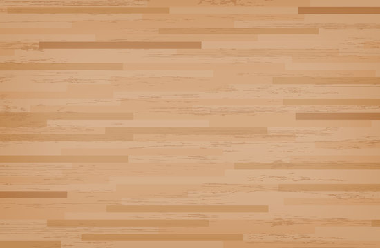 Hardwood maple basketball court floor viewed from above. Wooden floor pattern and texture. Vector.
