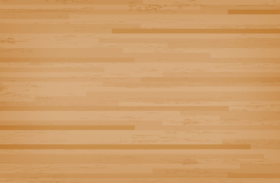 Hardwood maple basketball court floor viewed from above. Wooden floor pattern and texture. Vector.
